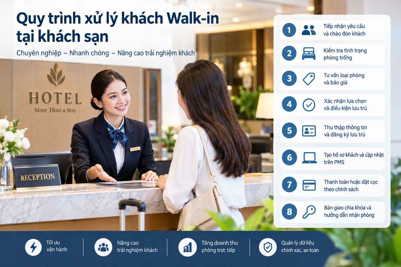 Quy trình xử lý khách Walk-in tại khách sạn chuẩn nghiệp vụ
